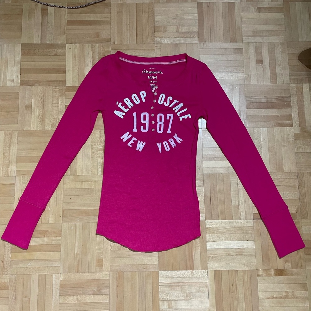 Aeropostale Pink Y2K Henley Long Sleeve Tee